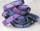Hand Dyed Silk Ribbons - Hand Painted Silk Art  - Jewelry Ribbon Bracelet - Plum Berry Sparkle