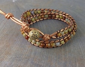 Leather wrap bracelet Chan Luu inspired earthy fall colors agates copper metallic double wrap