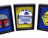 Star Wars Print of Star Wars Art Set of Boba Fett R2D2 and C-3PO 3D Pop Artwork Droid Art