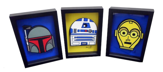 Star Wars Print of Star Wars Art Set of Boba Fett R2D2 and C-3PO 3D Pop Artwork Droid Art