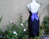 Vintage Gunne Sax Little Black Velvet Cocktail Dress with purple lace