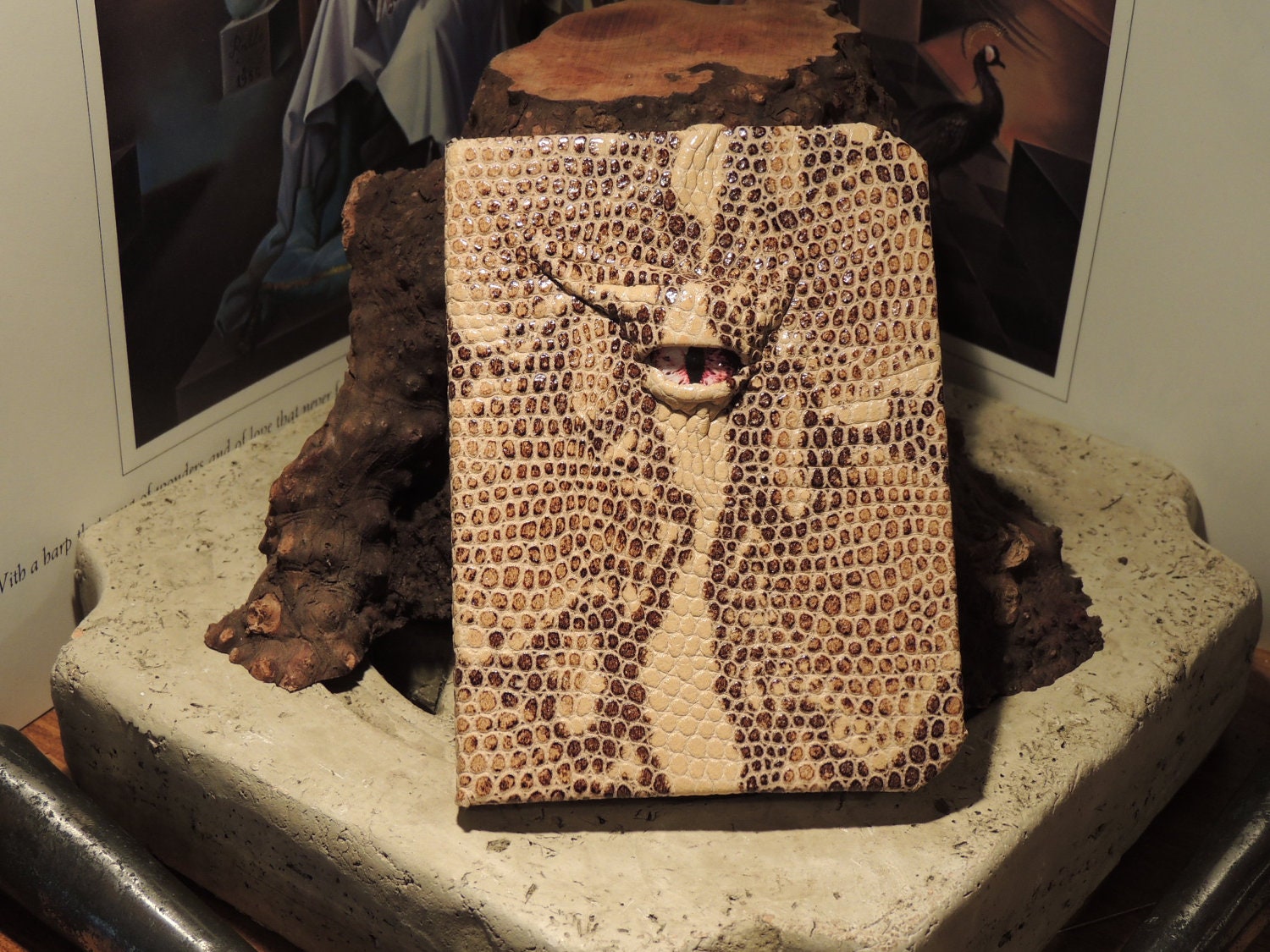Mythical Beast Book (Mini notebook Tan Snakeskin print leather with Red  eye)2