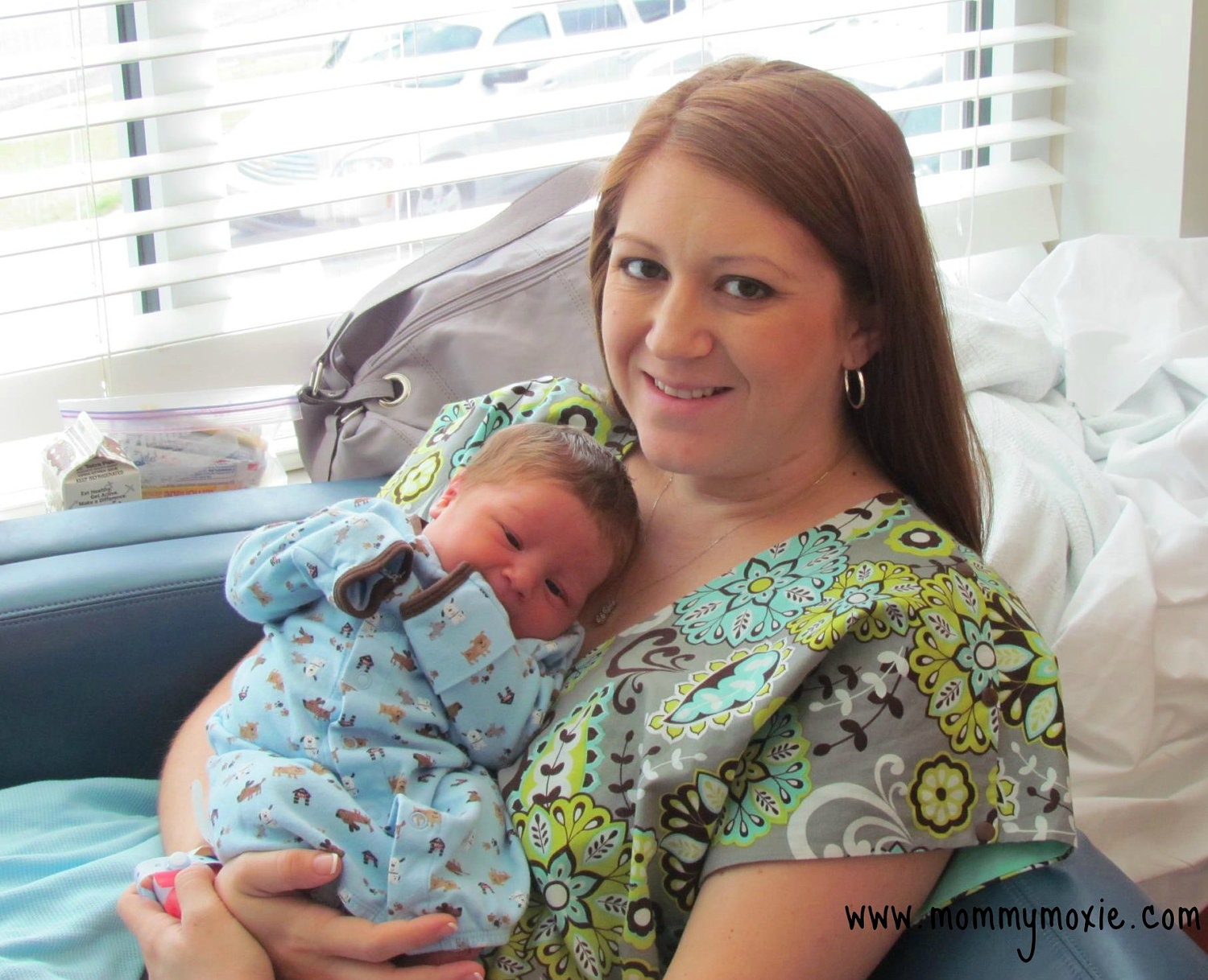 Grant Maternity Hospital Gown in Mint, Grey, Citron and Brown - Deliver in Style by Mommy Moxie on Etsy