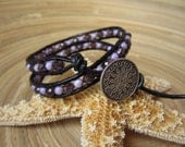 Leather wrap bracelet, double wrap, purple, lavender