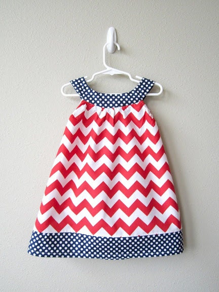 Girls Red White and Blue Patriotic Chevron Circle Dress
