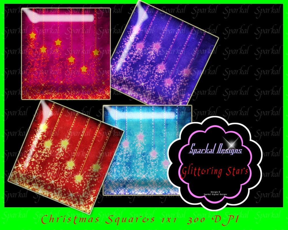 Glitter & Stars Christmas Square 1 inch Images Instant Download Bottle Cap Images, Digital Collage Sheets, Christmas tree clipart images Il_570xn