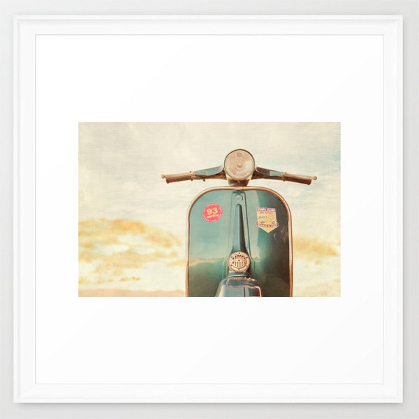 Vespa Photography, Vintage Style, Blue Vespa, Modern Art, Wall Decor, Boys Room Decor - Blue Summer Style