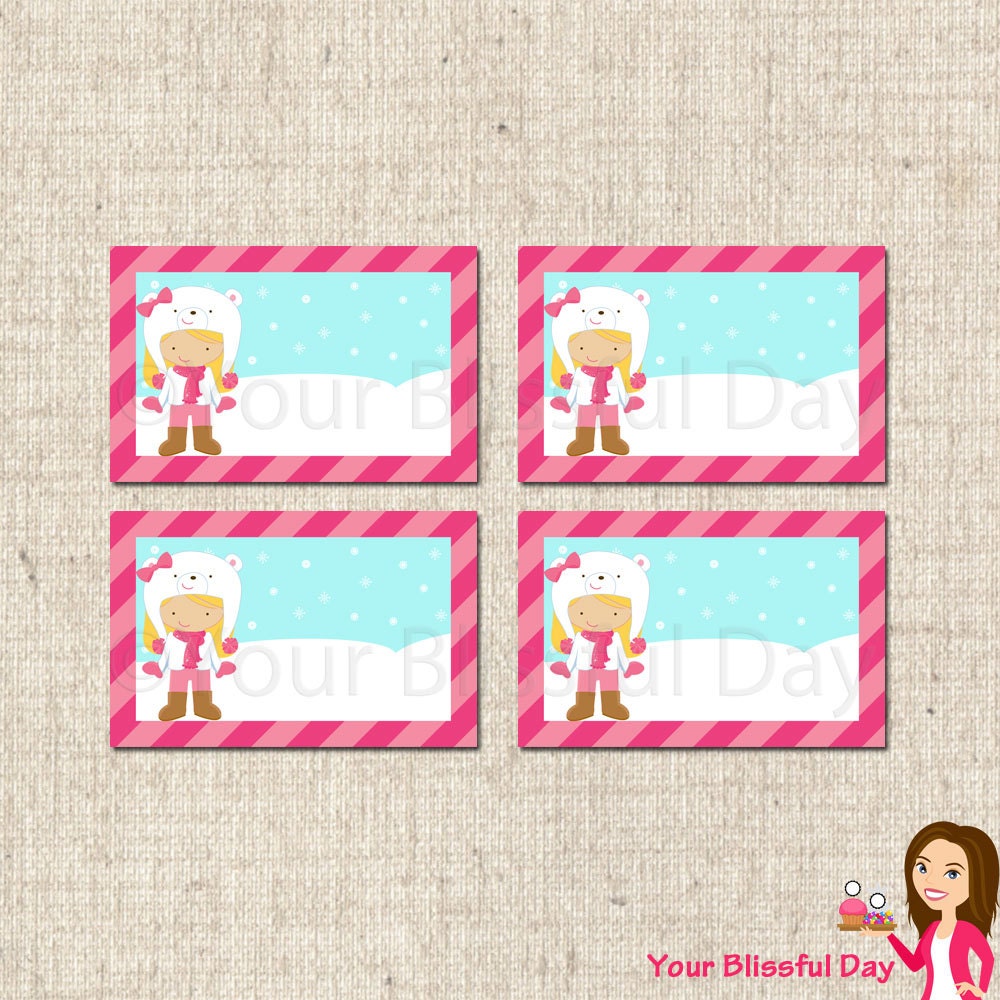 PRINTABLE Girl Winter Fun Label Tents (Character of your choice) Il_570xn