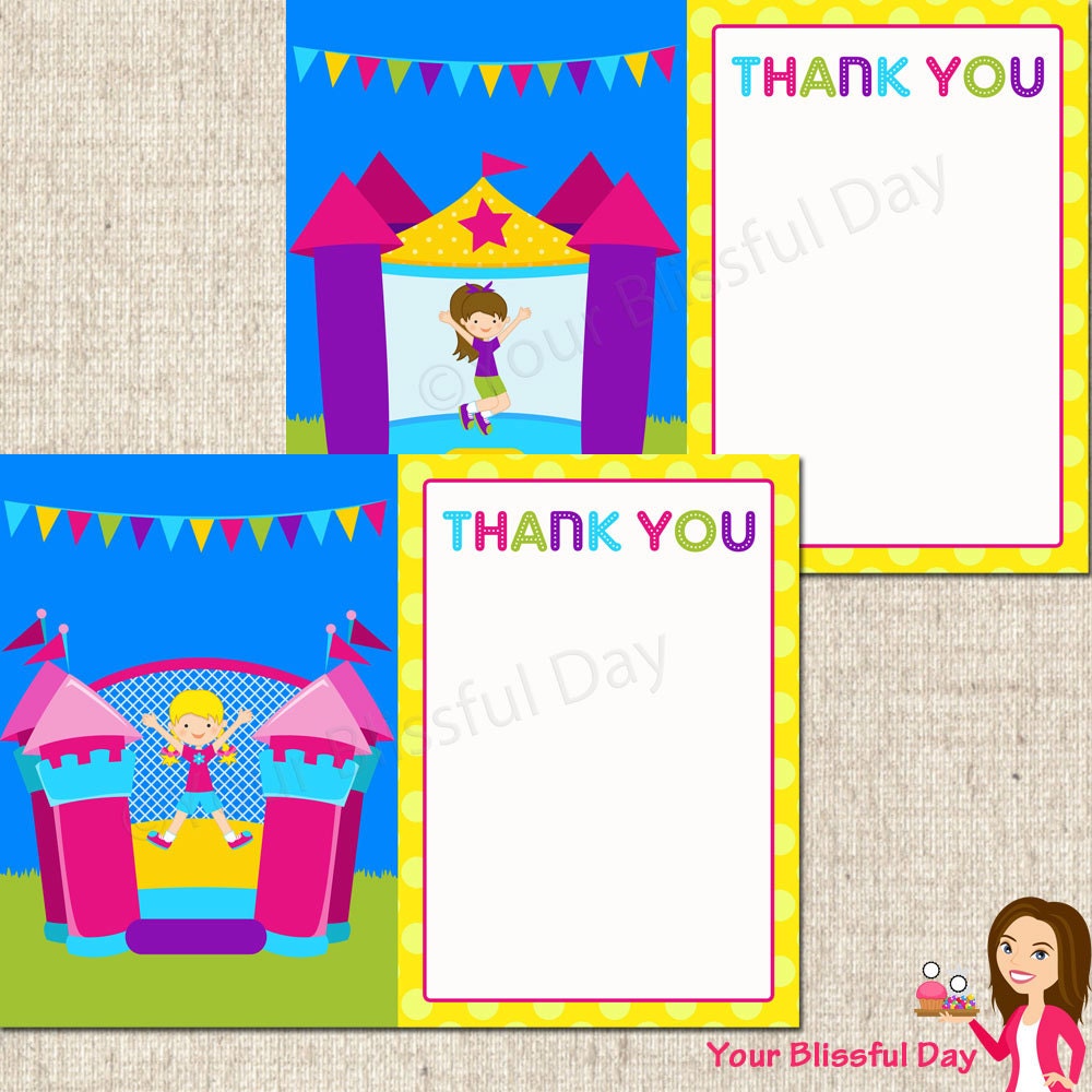 PRINTABLE Girl Bounce House Thank You Cards (Your choice of girl and bounce house) Il_570xn