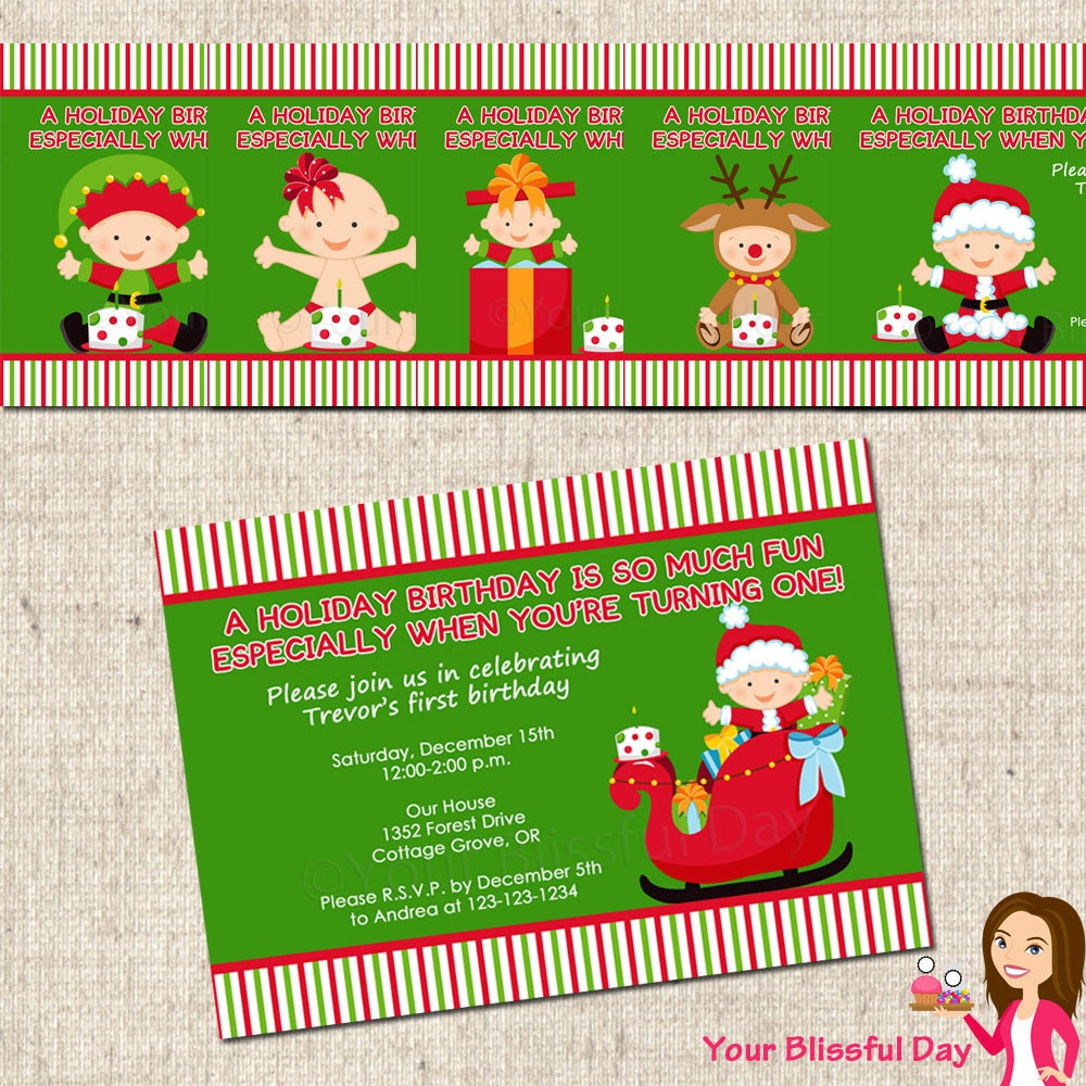 PRINTABLE Holiday First Birthday Party Invitation (Character of your choice) Il_570xn