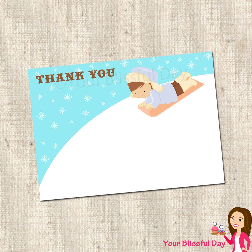 PRINTABLE Boy Sledding Thank You Cards Il_570xn