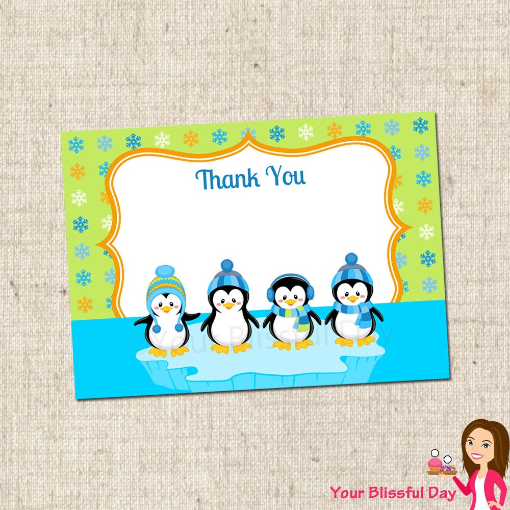 PRINTABLE Boy Penguins Thank You Cards Il_570xn