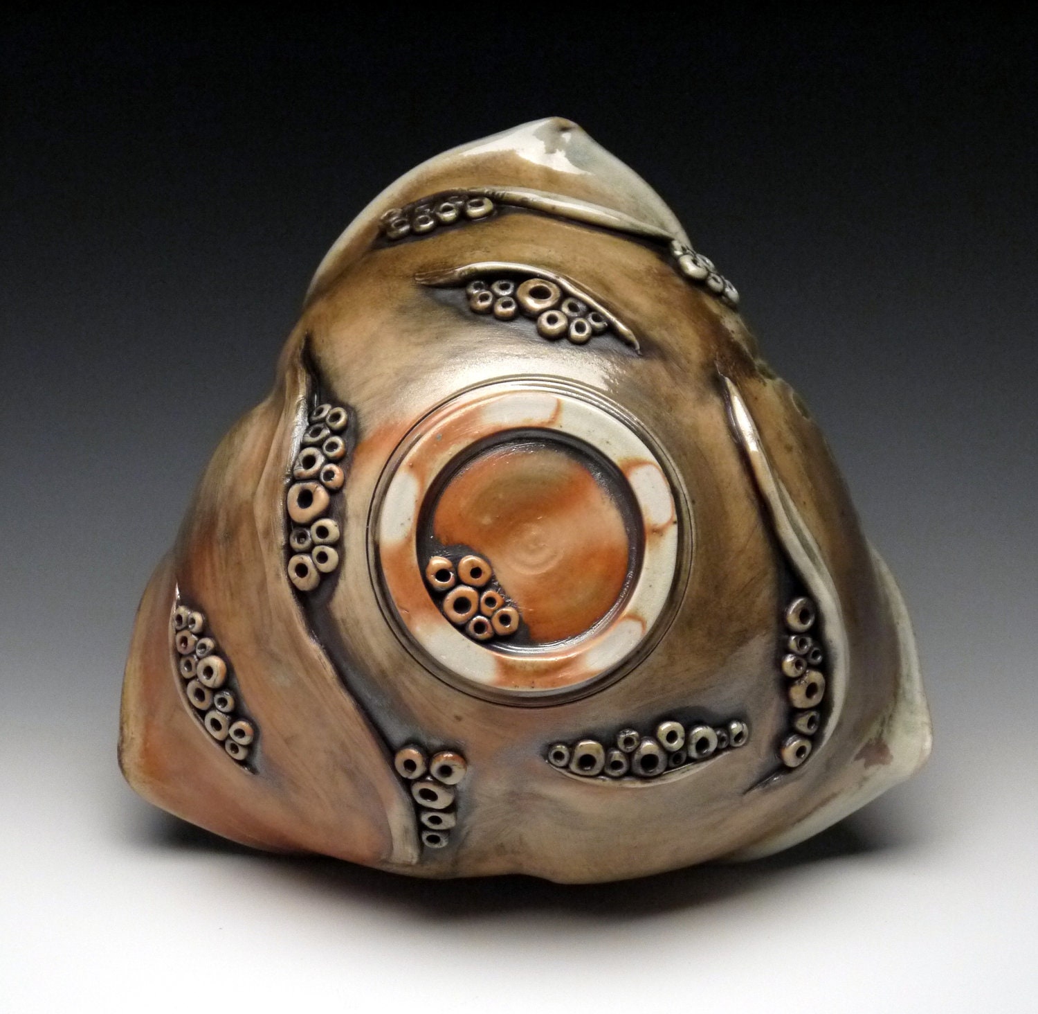 Big bowl, porcelain, oribe glaze, woodfired