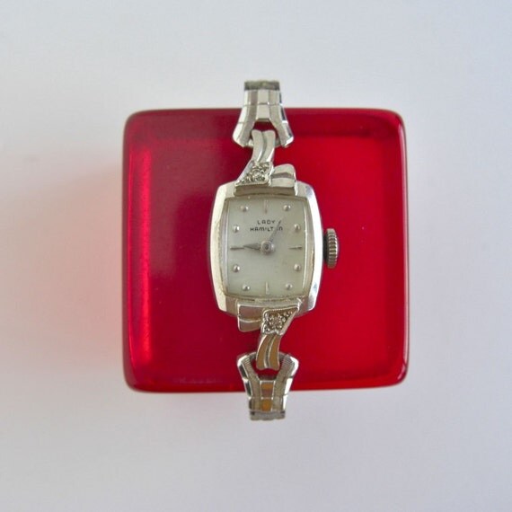 Vintage 10K Solid Gold LADY HAMILTON Wrist Watch diamond by lucra