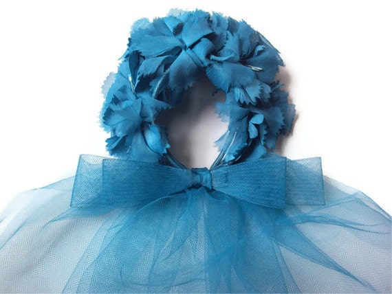 Vintage Blue Hat, Netted Hair Accessory, Teal Hair Piece, Aqua Floral Hat with Tool, Unique Bridal Accessory, Vintage Wedding Something Blu