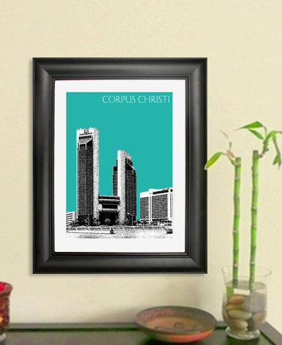Corpus Christi Skyline Poster - Corpus Christi Texas City Skyline - Art Print - 8 x 10 Choose Your Color