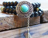 NATIVE SOUL-2 stands stretch bracelet in black Onyx beads&silver charms-Tribal-Western-Indian-Bohemian-Gypsy-statement piece-ready to ship