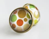 Autumn Polka Dot Studs. Forest tones. Harvest Jewelry. Retro Earrings. Whimsical Dots. Tiny everyday studs.