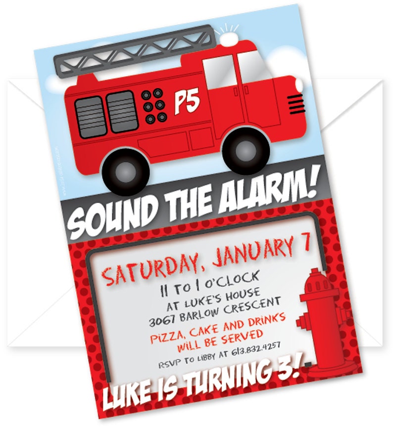 Customized and Printable Fire Truck Birthday Party Invitation