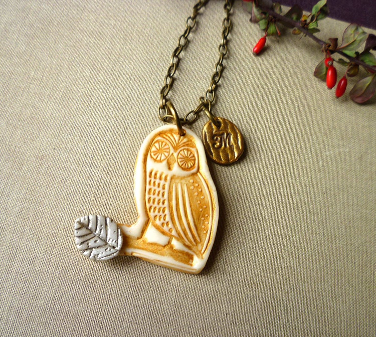 Owl Necklace - Owl and Letter necklace