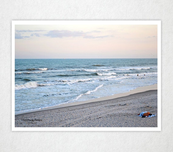 Beach Photography ocean wall art blue water aqua soft pink sand relax beige seashore photo sunset home décor horizon print 8x12 Beach Nap