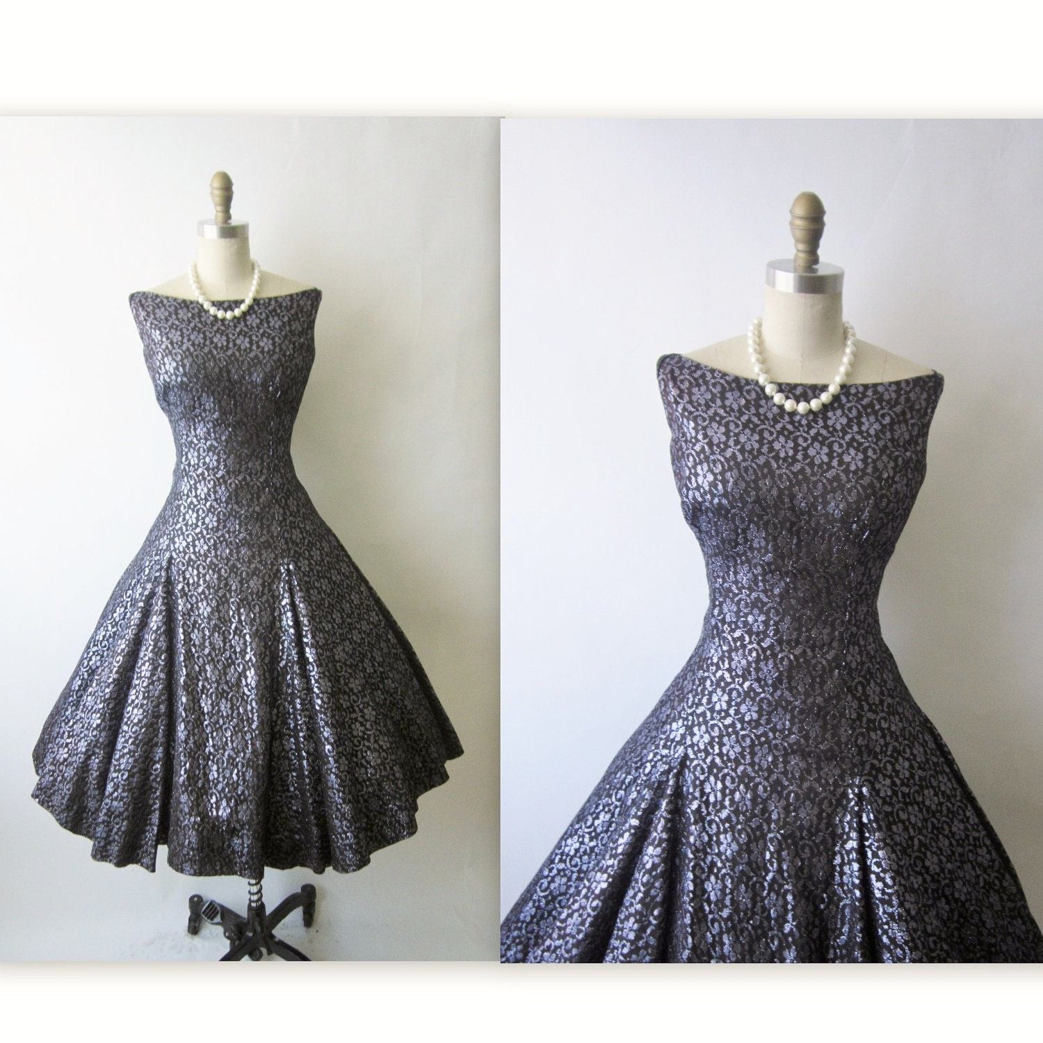Reserved 50's Cocktail Dress // Vintage 1950's Black Metallic Lace Cocktail Party Full Circle Dress S M
