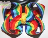 Rainbow Stripes Large 4 inch Custom Handmade Twisted Boutique Hair Bow for Girls Infants and Toddlers