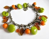Charm bracelet, jewelry, charm, colorful bracelet, gift for her, green bracelet , orange bracelet