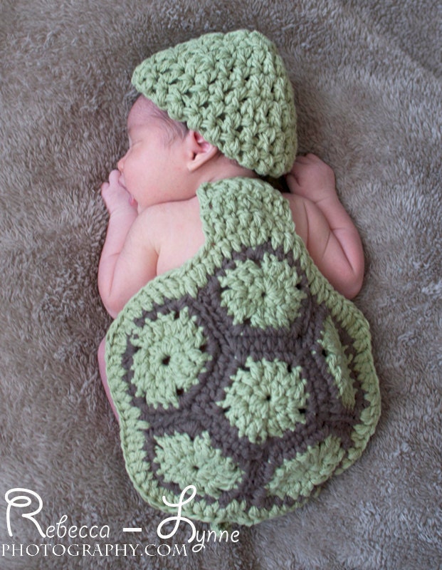 Crochet Turtle Shell Photo Prop Newborn Cape and Hat