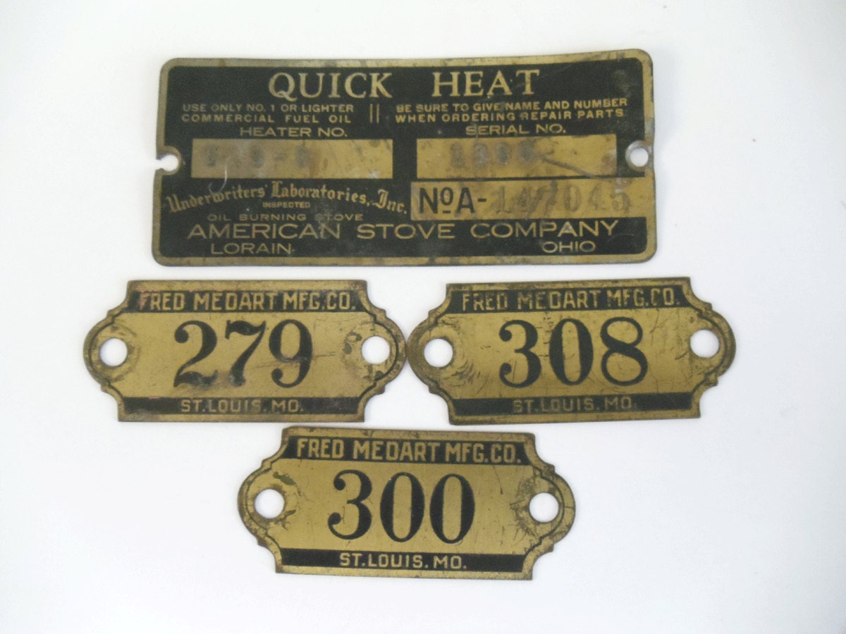 Vintage Metal Brass Tags - Numbers - Advertising - Black and Antique Brass - Altered Art/Jewelry, Assemblage, Mixed Media