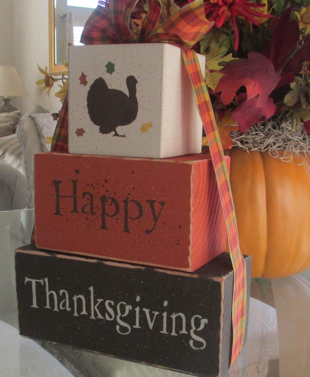 Happy Thanksgiving Wood Stacker Block Set - Thanksgiving Decoration