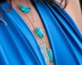 14k Gold Blue Sea Glass Necklace with Two Tiers - freeravin 14k Gold Blue Sea Glass Necklace with Two Tiers - freeravin