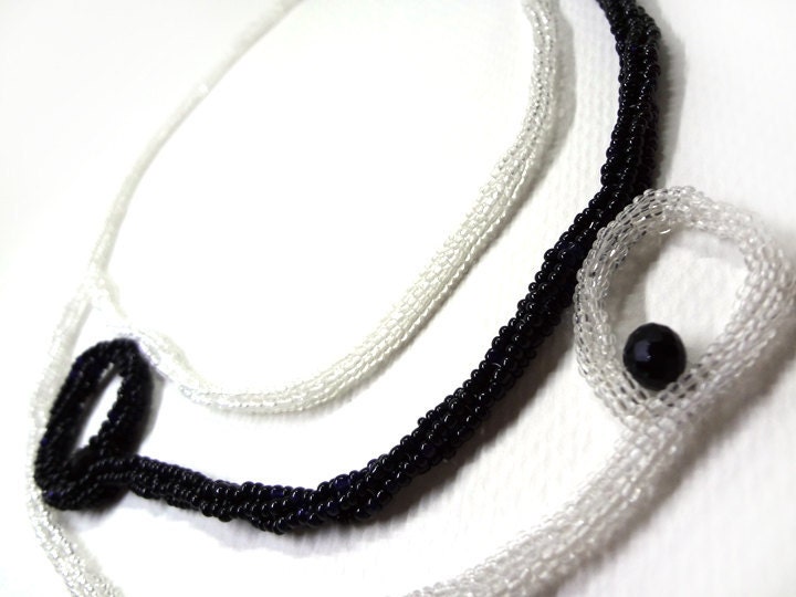 Modern Black and White Spirals Necklace - MegansBeadedDesigns