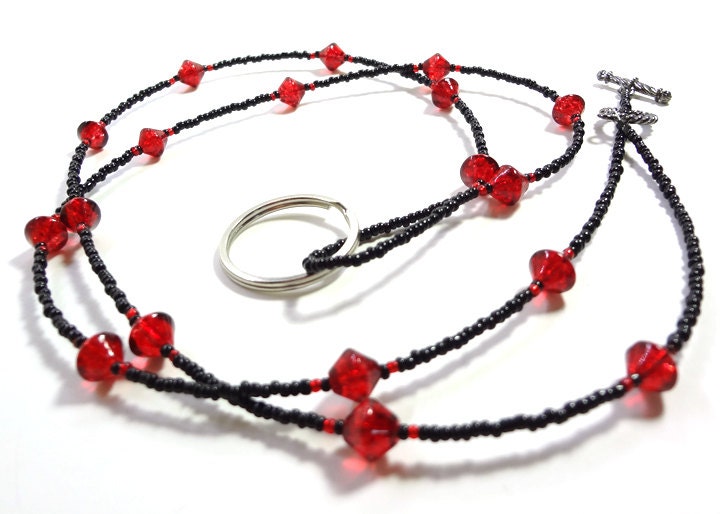 Red and Black ID Badge Lanyard Necklace