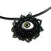 Evil Eye Black and Green Pendant Necklace on a Black Cord with Green and Black Beads