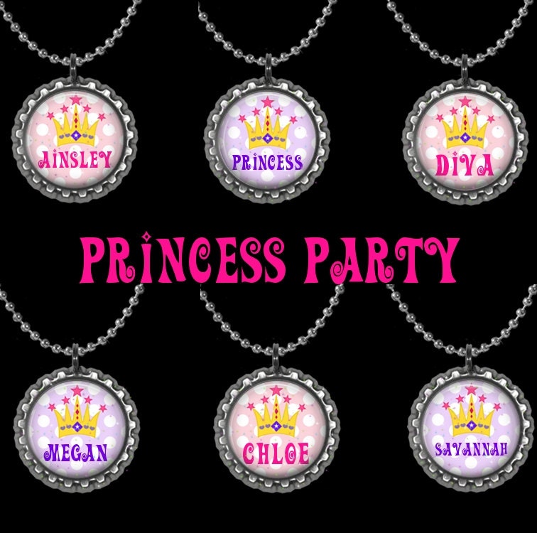 Princess Party Favors Personalized Princess Tiara Pack of SIX Pendant Necklaces or Zipper Pulls