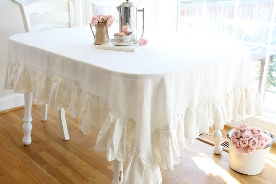 Ruffled Linen Tablecloth Size 60x84