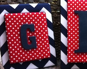 Stacked Letters, 11x14, Red and Navy Nursery Letters, Navy Nursery Letters, Polka Dot Painted Letters, Name Plaque, Wood Letters