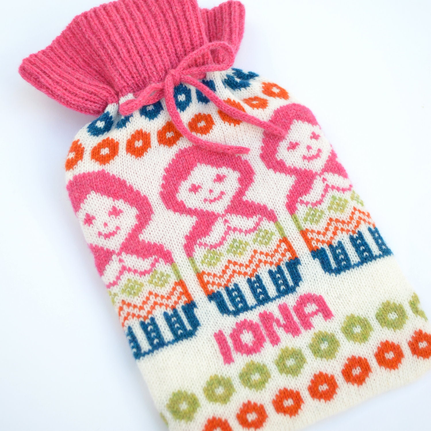 Personalised Knitted Russian Doll Knitted Hot Water Bottle Cozy cosy