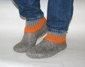 Handmade felted slippers for men ECO wool orange, gift idea for him