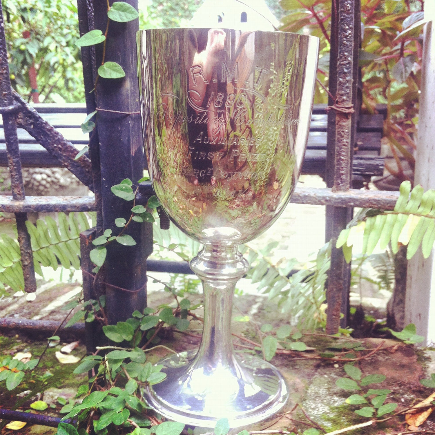 Antique 1890 English Silver Plate Military Trophy Goblet