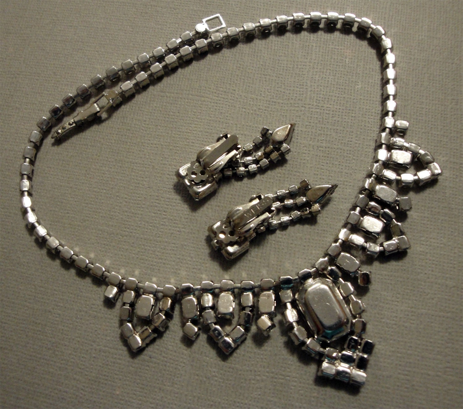 Vintage Princess Grace Bridal Necklace Set Rhinestone glamour with Earrings signed Weiss Gorgeous Bridal wedding jewelry
