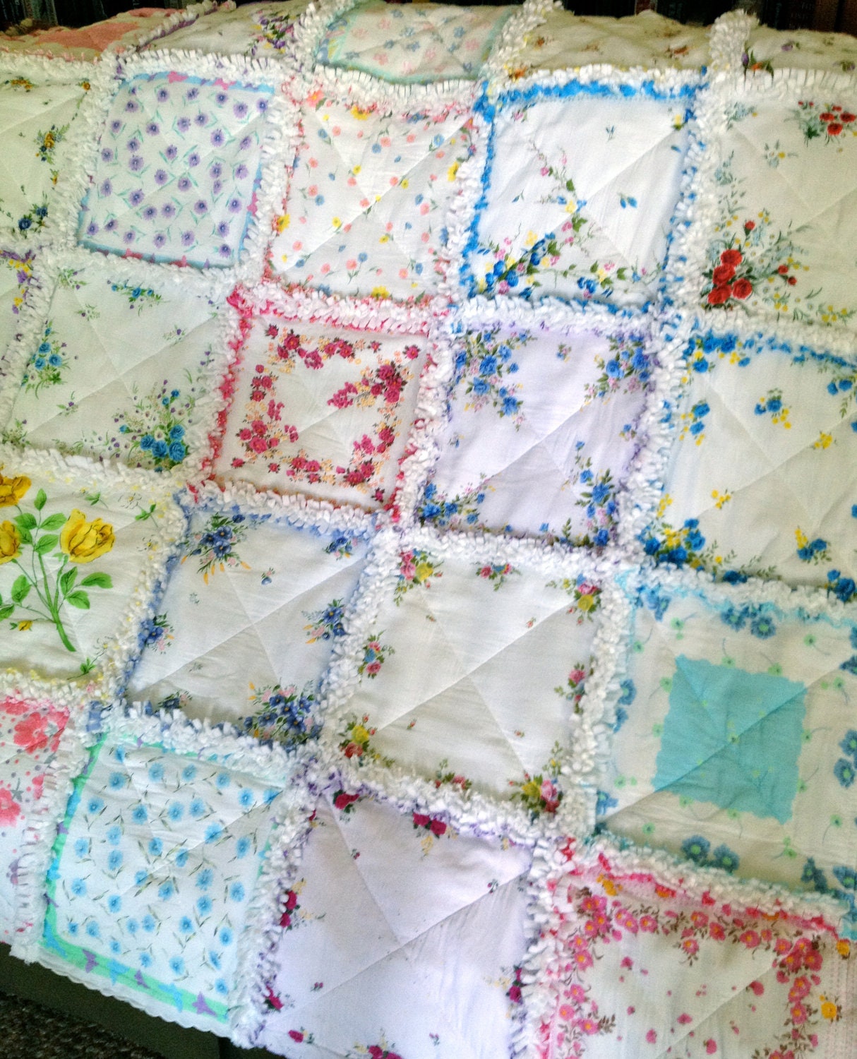 Vintage Style Hanky Handkerchief Rag Quilt Made to by ZeedleBeez