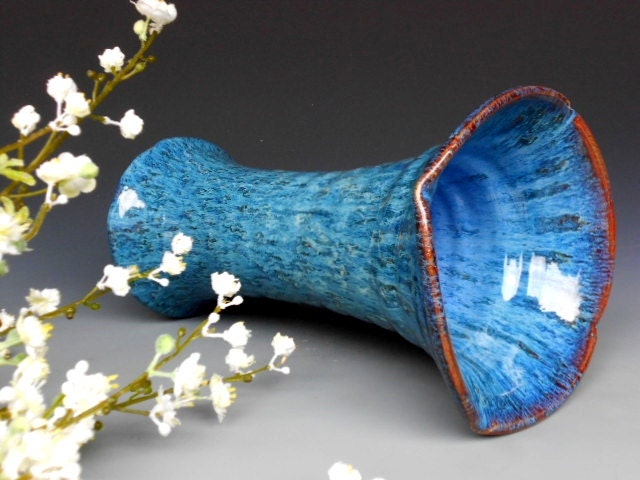 Flared Flower Vase Pottery Ocean Blue F