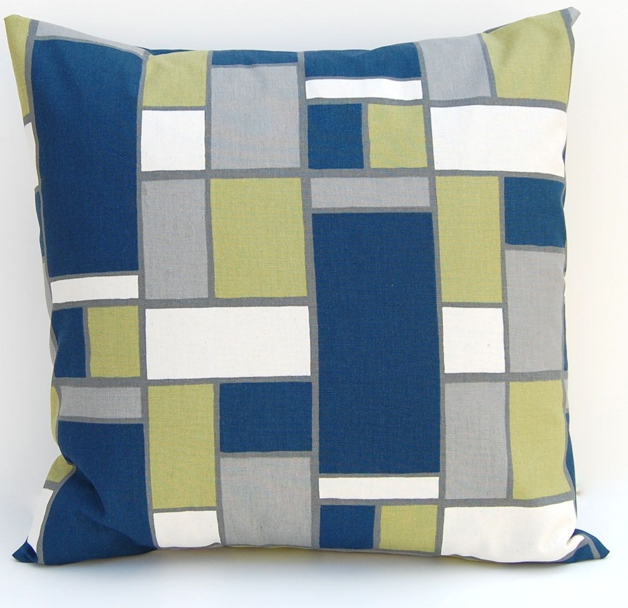 Throw Pillows 16 x 16 Navy Blue on Natural  Accent Pillows Cushion Covers Hopscotch