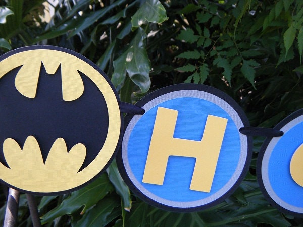 Batman Happy Birthday BANNER in blue yellow and black