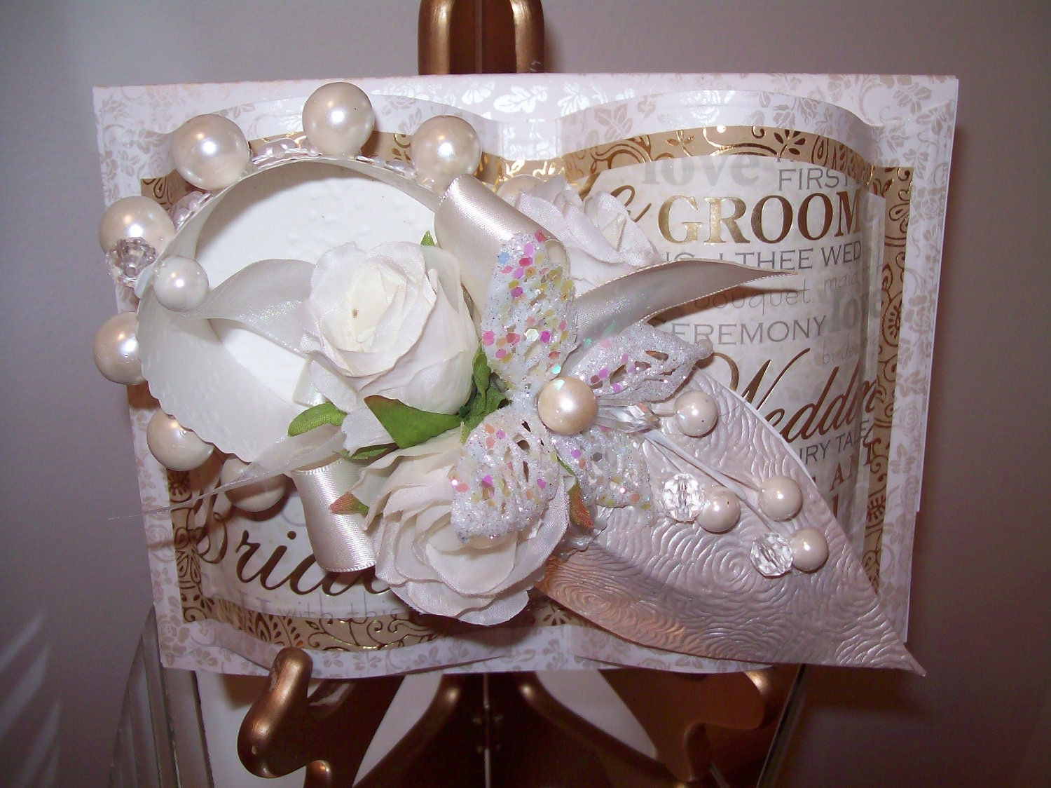 Wedding Princess Slipper Greeting Card Keepsake - 3D Handmade Congratulations - Sample of Wedding Invite
