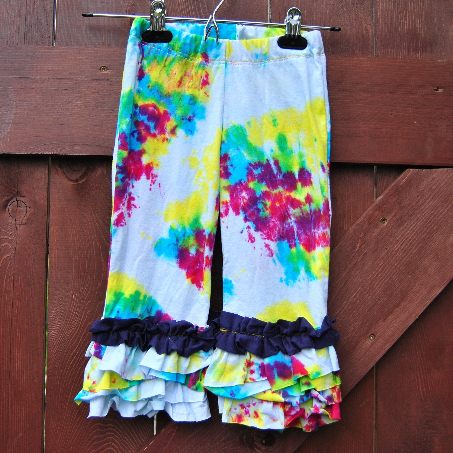 Tie Dyed Ruffle Capri Knit Upcycled Size 4
