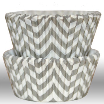 Chevron Gray GREASEPROOF Zigzag Baking Cups Cupcake Liners - Quantity 50 Il_170x135