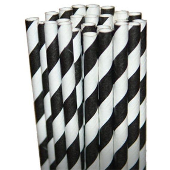 Stripe Black Party Paper Straws - Cake Pop Sticks - Pixie Sticks - Qty 25 Il_570xn
